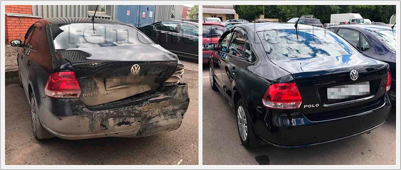 Восстановление VW Polo седан после сильного удара в заднюю часть кузова