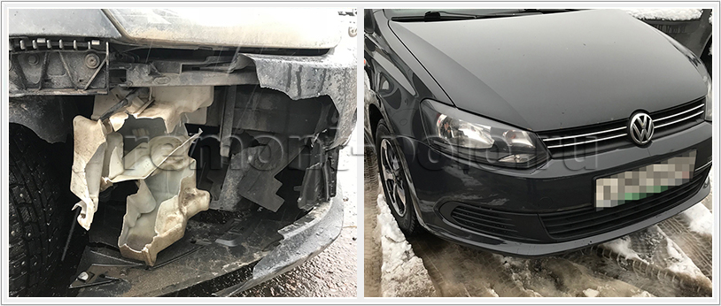 Недорогой кузовной ремонт передней части кузова Поло седан