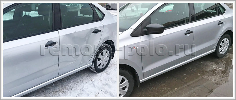 Замена двери и ремонт порога на VW Polo седан