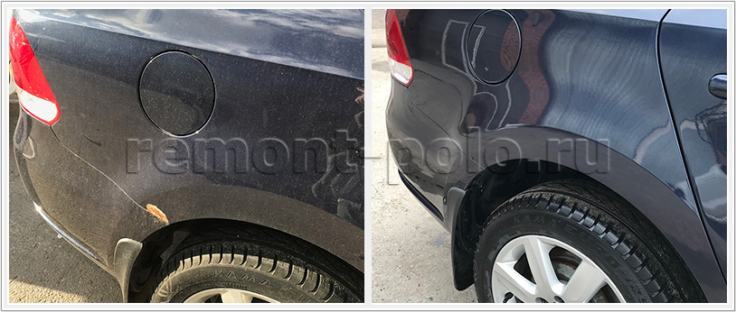 Восстановление лако-красочного покрытия крыла и порога VW Polo седан