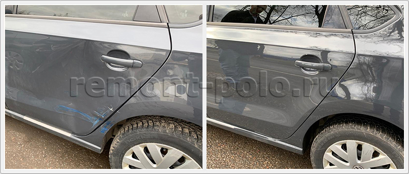Ремонт и восстановление ЛКП деталей левой части кузова VW Polo
